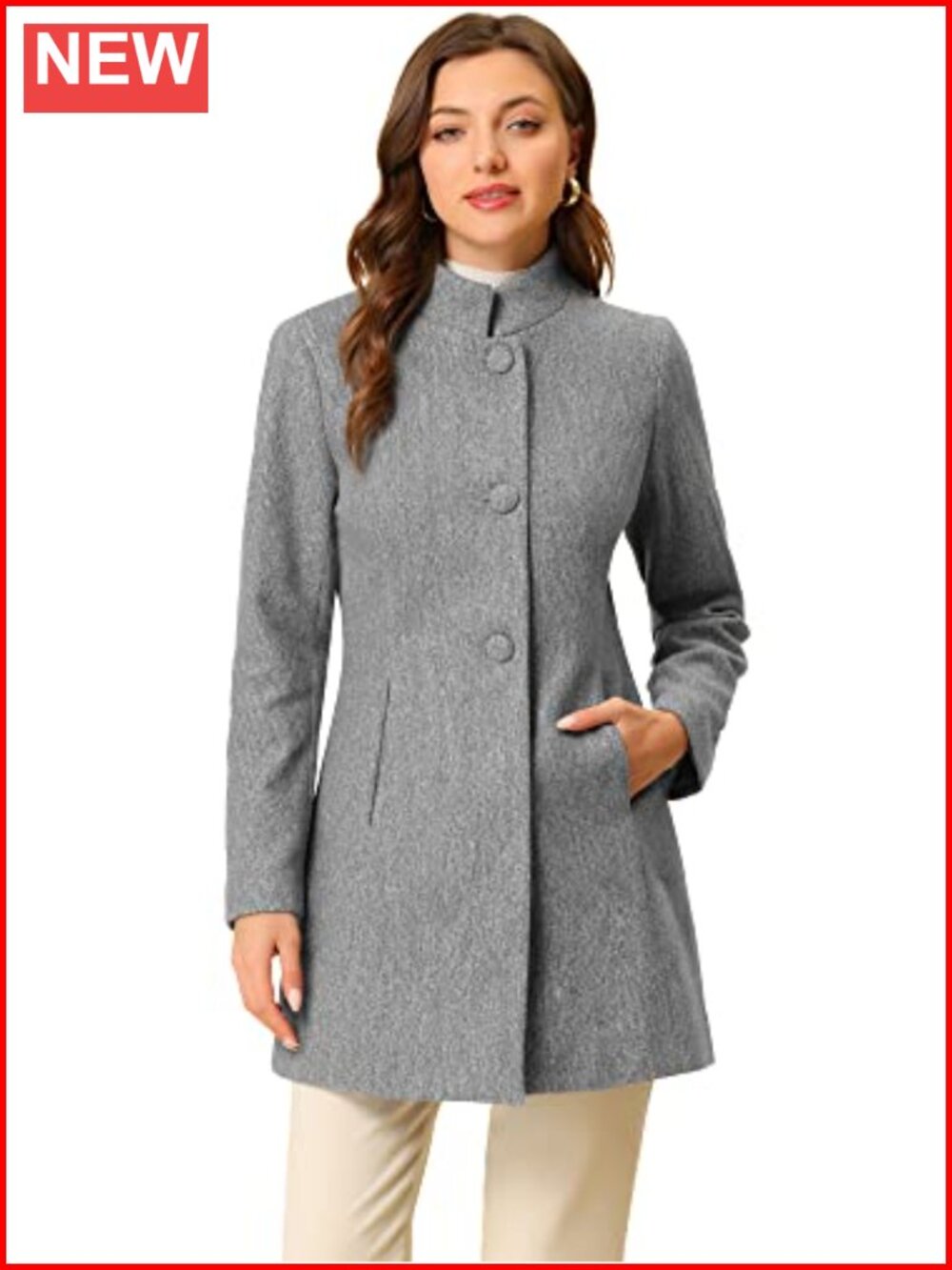 Women's Winter Overcoat Mid-Long Stand Collar Single Breasted Pea Coat